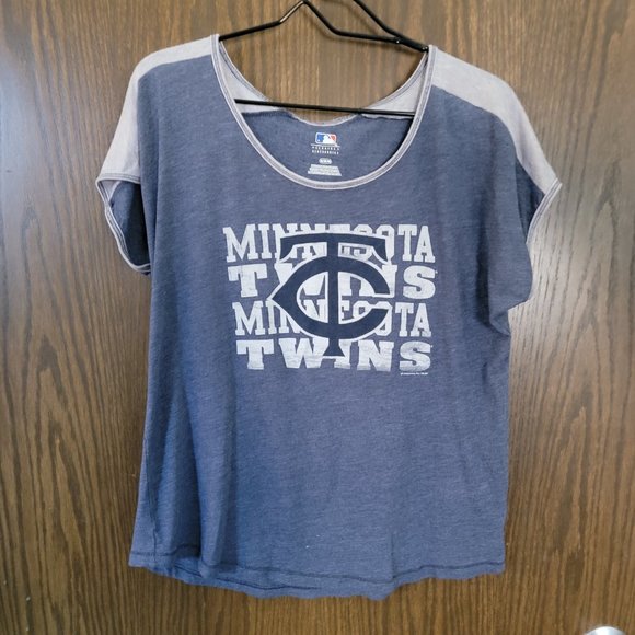 MLB Minnesota Twins Blue and Grey Crop Tee Size Medium - Picture 1 of 12